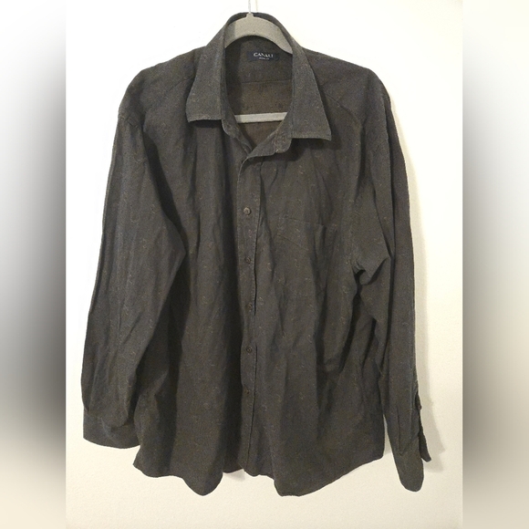 Canali Button Up Shirt Mens Size XXL Cotton Dark Gray Made In Italy - Picture 1 of 8